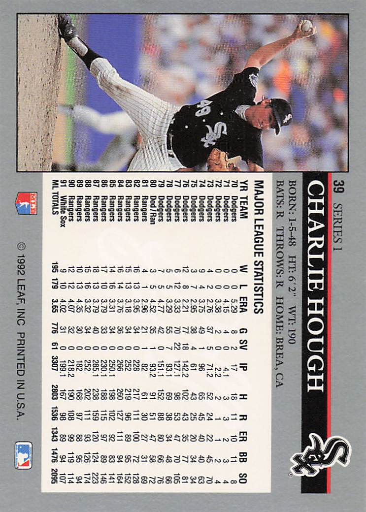 1992 Leaf Baseball Charlie Hough #39