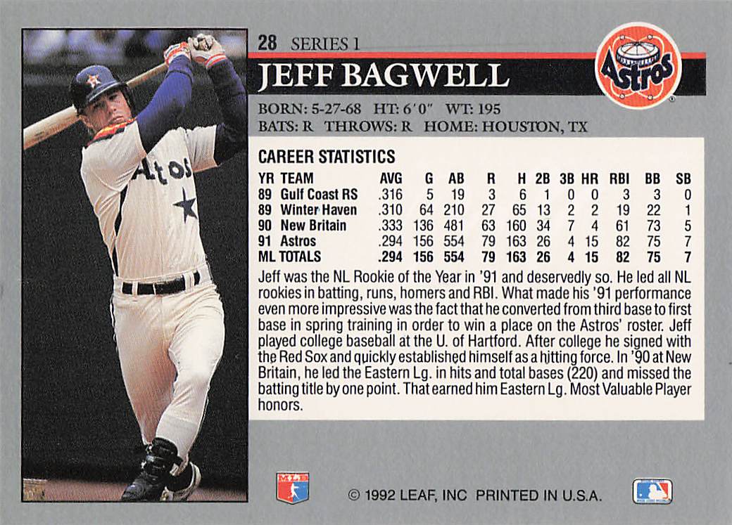 1992 Leaf Baseball Jeff Bagwell #28