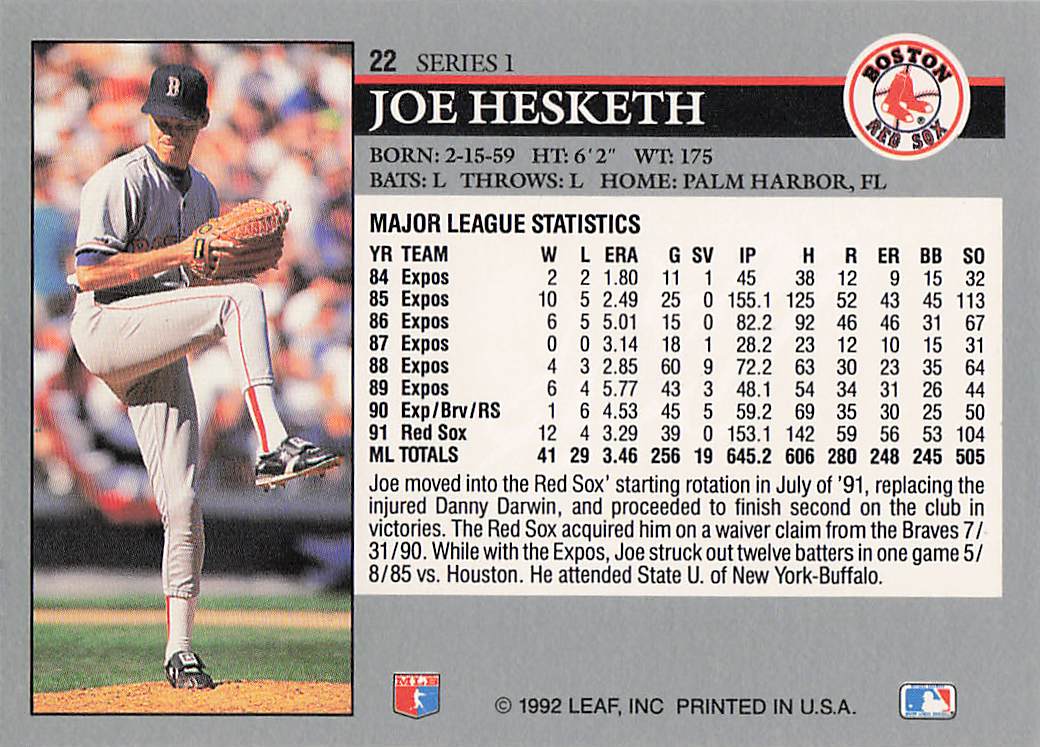 1992 Leaf Baseball Joe Hesketh #22