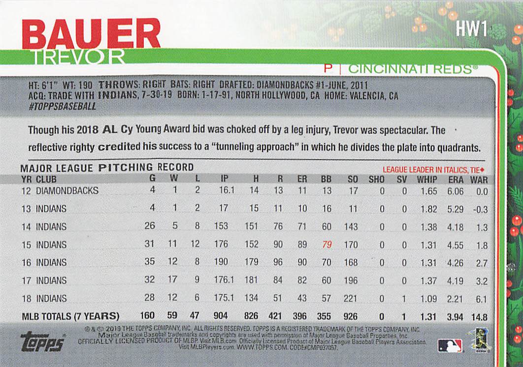 2019 Topps Holiday Baseball Metallic Trevor Bauer #HW1