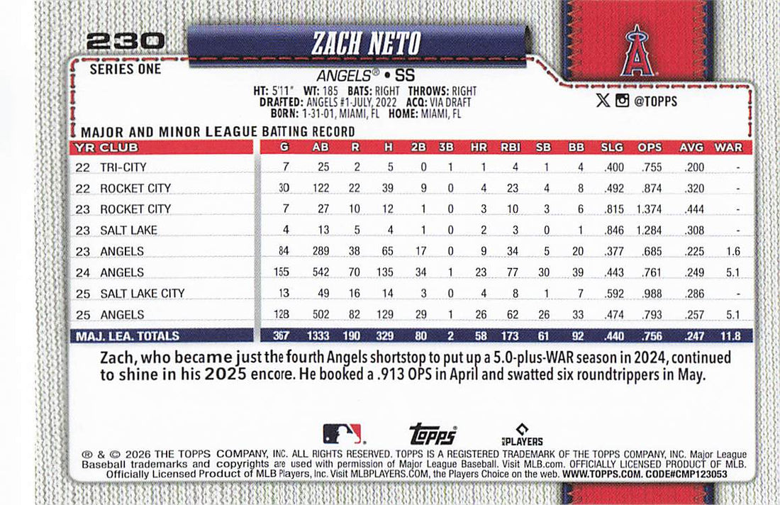 2026 Topps Baseball Zach Neto #230