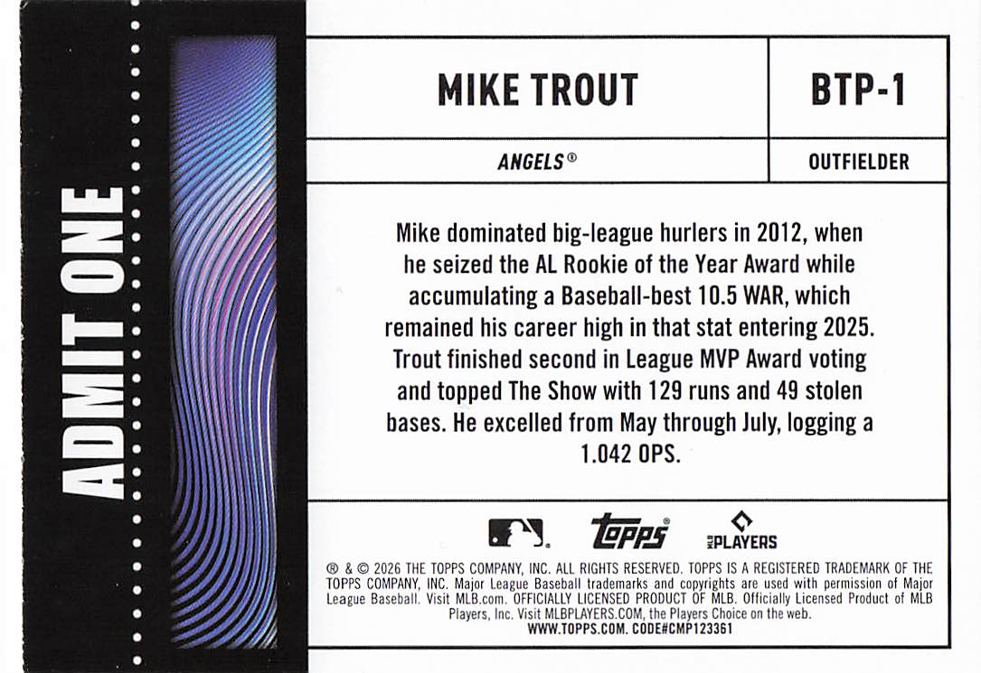 2026 Topps Baseball Big Ticket Players Mike Trout #BTP-1