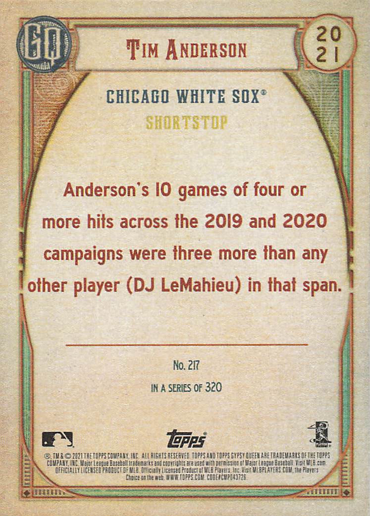 2021 Topps Gypsy Queen Baseball Tim Anderson #217