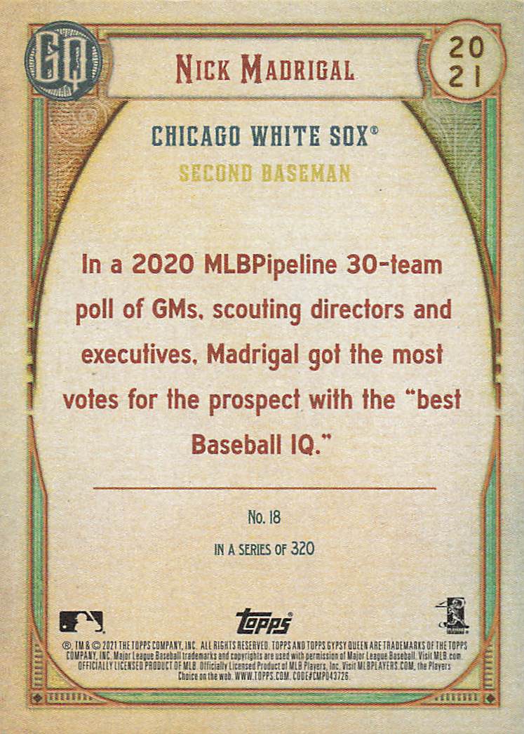 2021 Topps Gypsy Queen Baseball Nick Madrigal #18 Rookie