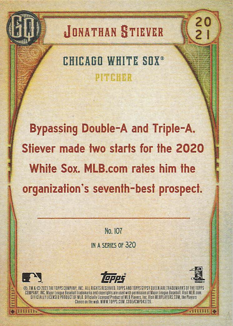2021 Topps Gypsy Queen Baseball Jonathan Stiever #107 Rookie
