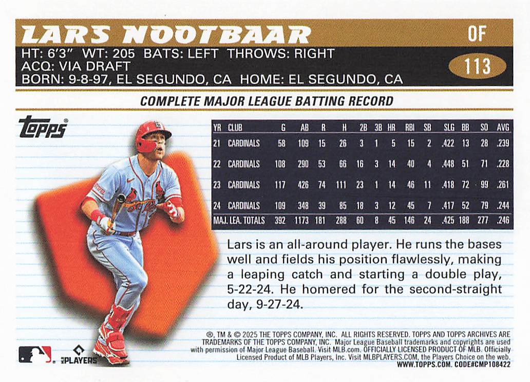 2025 Topps Archives Baseball Lars Nootbaar #113