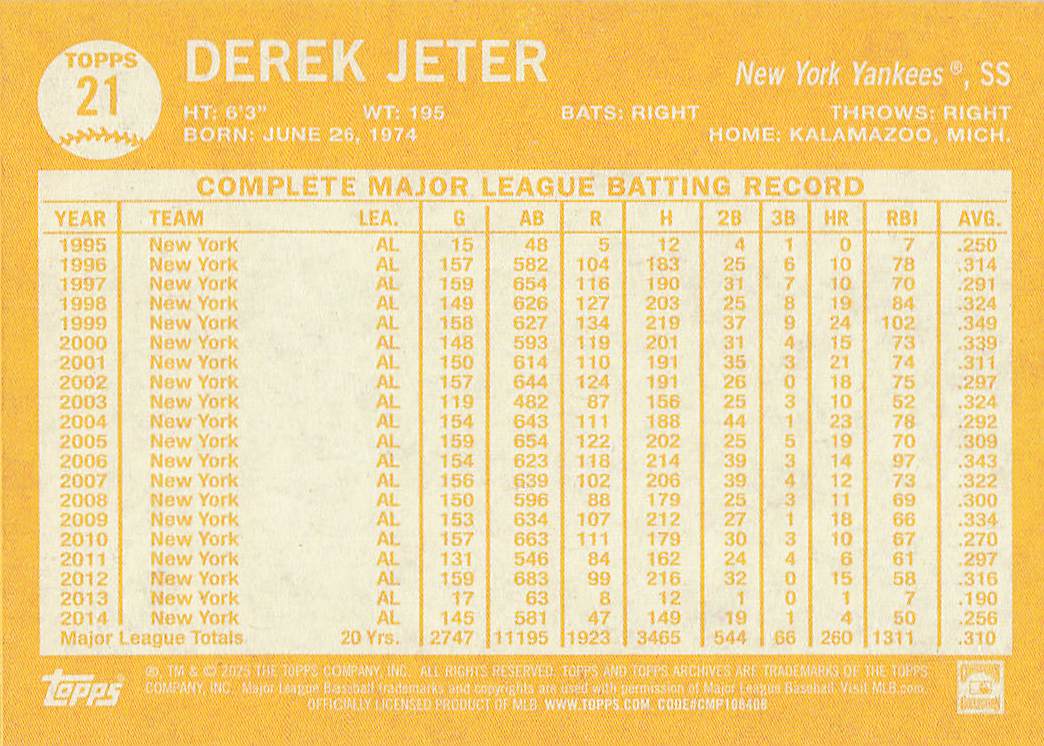2025 Topps Archives Baseball Derek Jeter #21