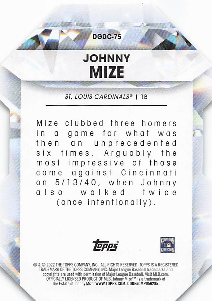 2022 Topps Update Baseball Diamond Greats Die Cuts Johnny Mize #DGDC-75