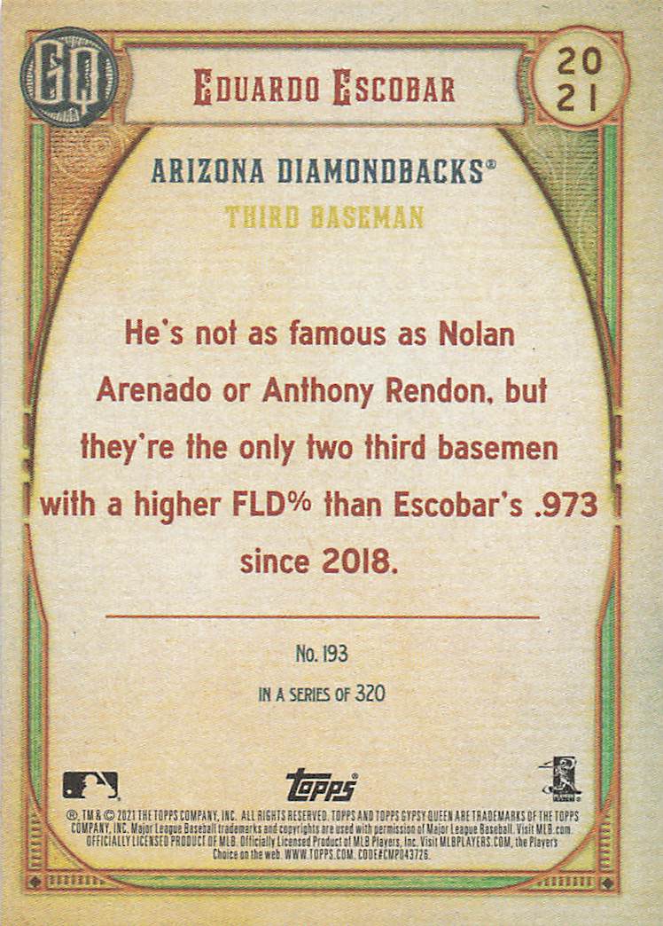 2021 Topps Gypsy Queen Baseball Eduardo Escobar #193