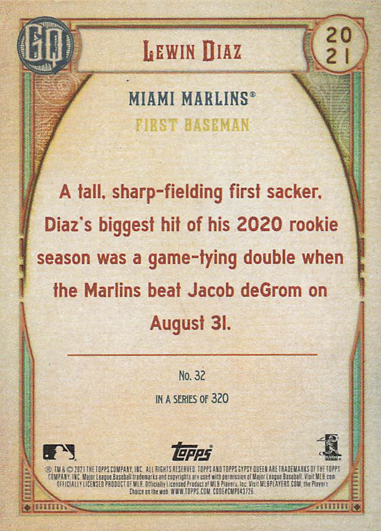 2021 Topps Gypsy Queen Baseball Lewin Diaz #32 Rookie