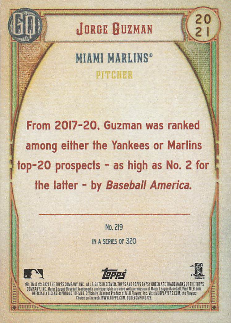 2021 Topps Gypsy Queen Baseball Jorge Guzman #219 Rookie