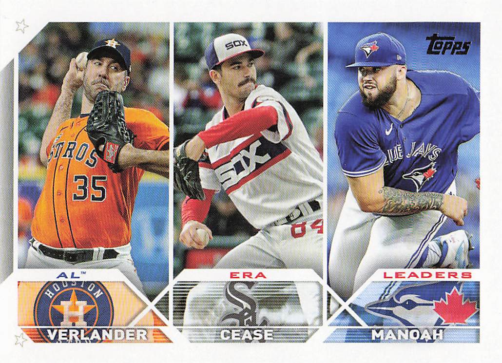 2023 Topps Baseball AL ERA Leaders (Verlander / Cease / Manoah) #311