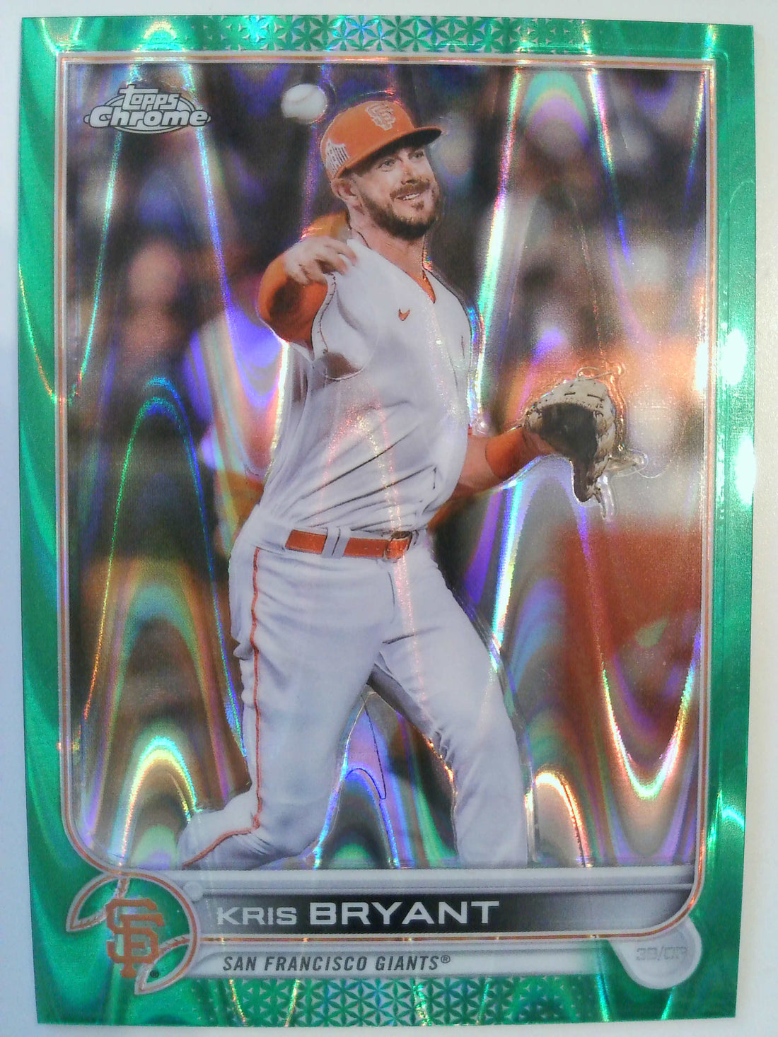 2022 Topps Chrome Baseball Green Wave Refractor 14/99 Kris Bryant #9
