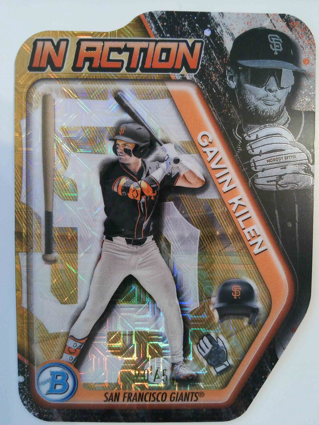 2025 Bowman Draft Bowman In Action Gold Refractor 20/50 Gavin Kilen #BIA-13