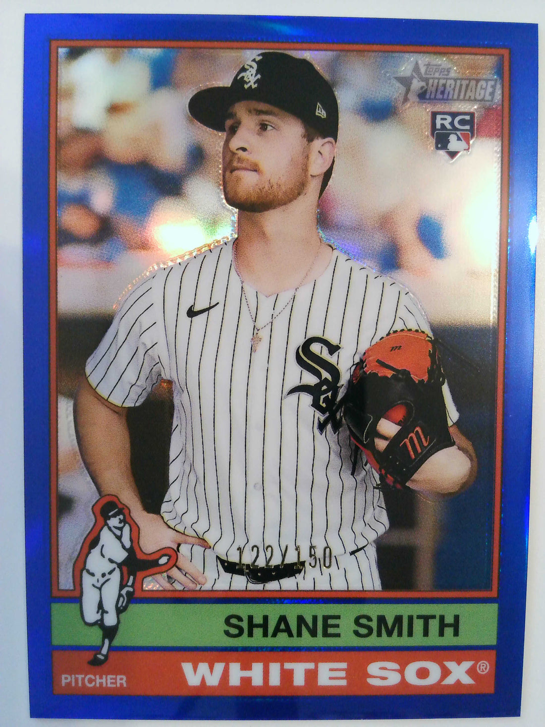 2025 Topps Heritage Chrome Blue Refractor 122/150 Shane Smith #587 Rookie