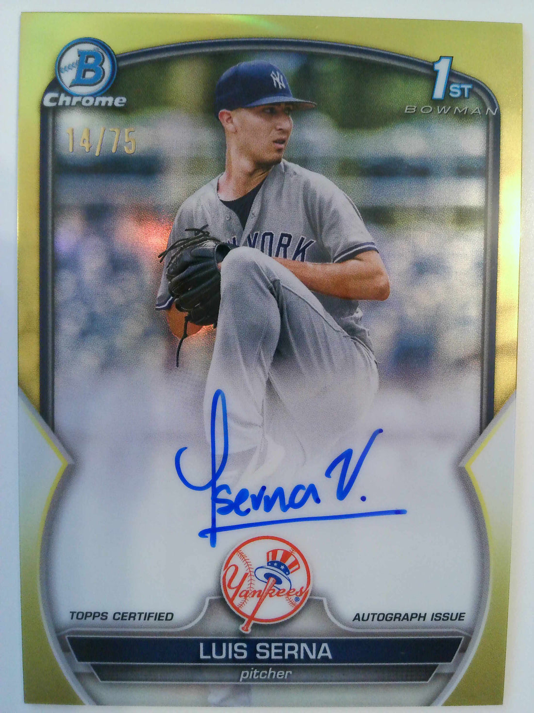 2023 Bowman Chrome Prospect Autographs Yellow Refractor 14/75 Luis Serna #CPA-LS