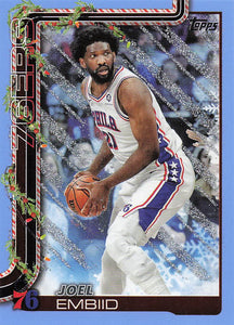 2025-26 Topps Holiday Light Blue and White Glitter Holiday Joel Embiid #H18