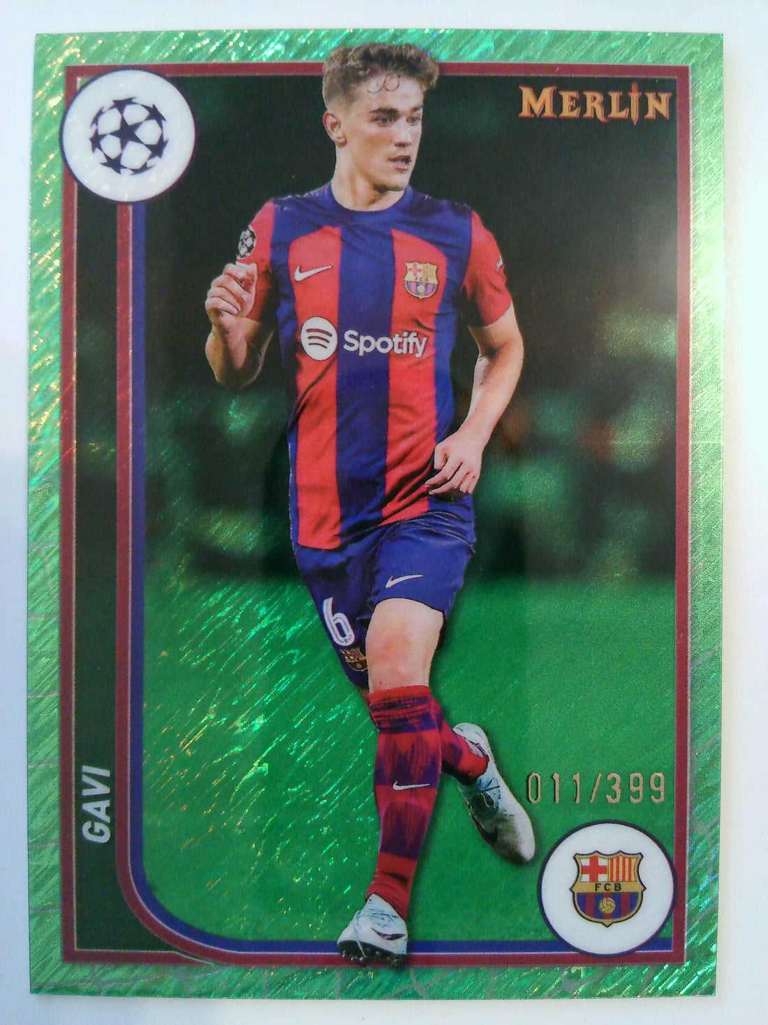 2023-24 Merlin UCC Soccer Neon Green Shimmer Refractor 011/399 Gavi #38