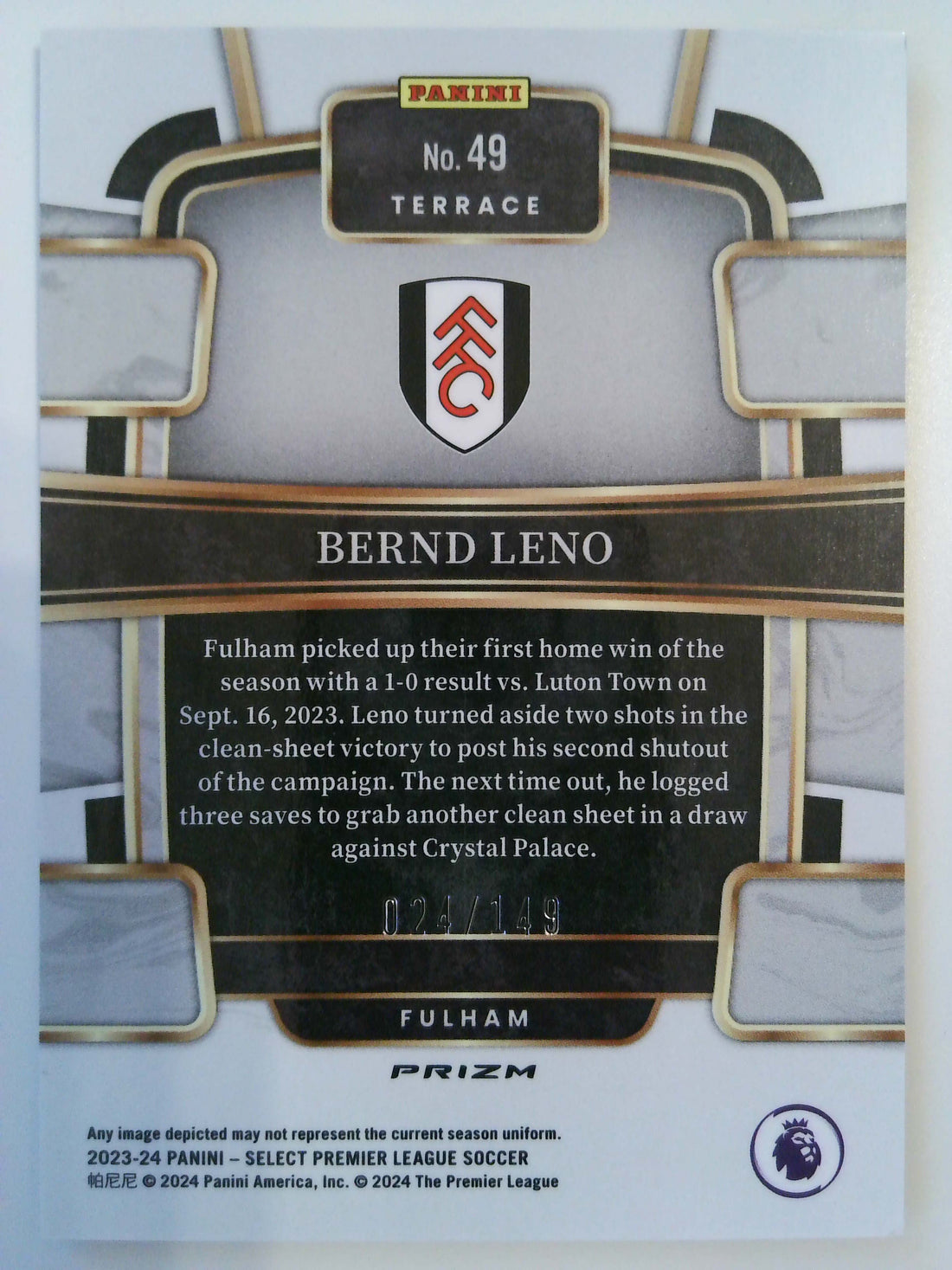 2023-24 Panini Select Premier League Soccer Red Wave 024/149 Bernd Leno #49