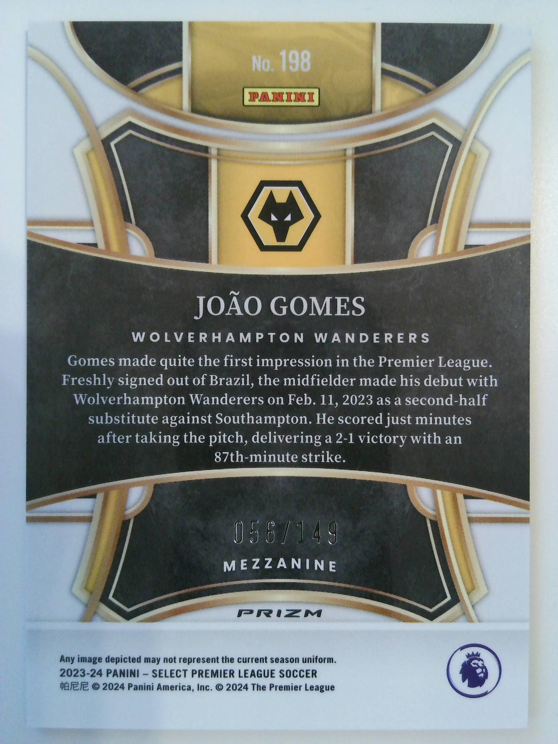 2023-24 Panini Select Premier League Soccer Red Wave 056/149 Joao Gomes #198