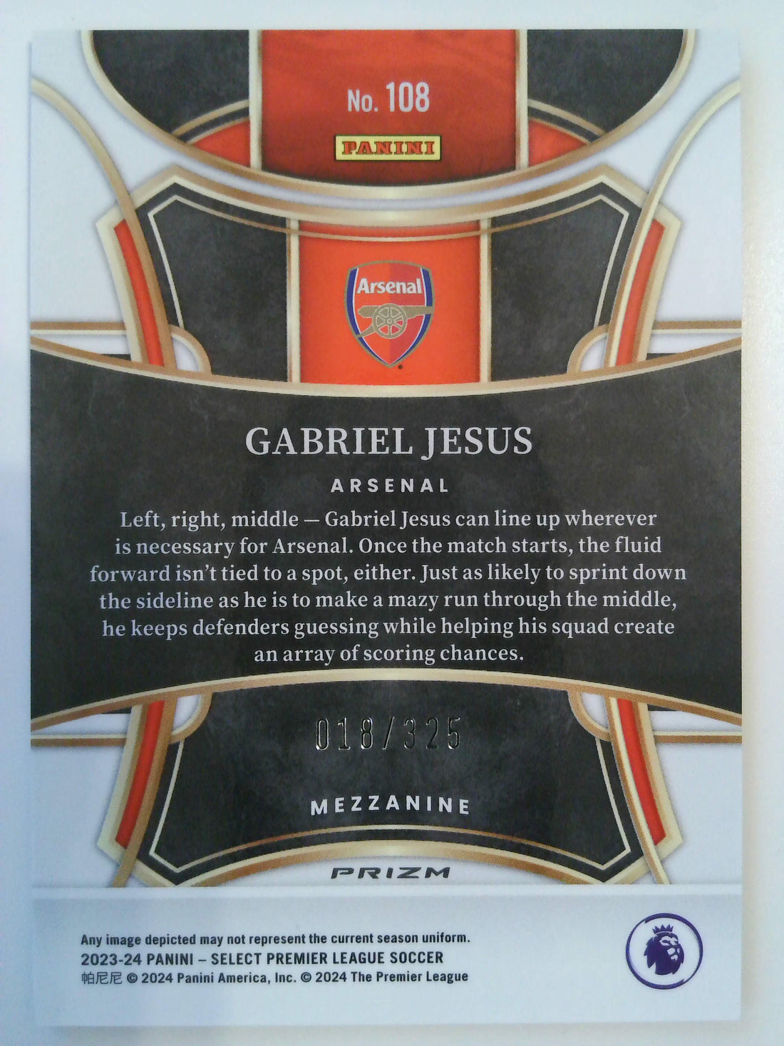 2023-24 Panini Select Premier League Pink Mojo 018/325 Gabriel Jesus #108