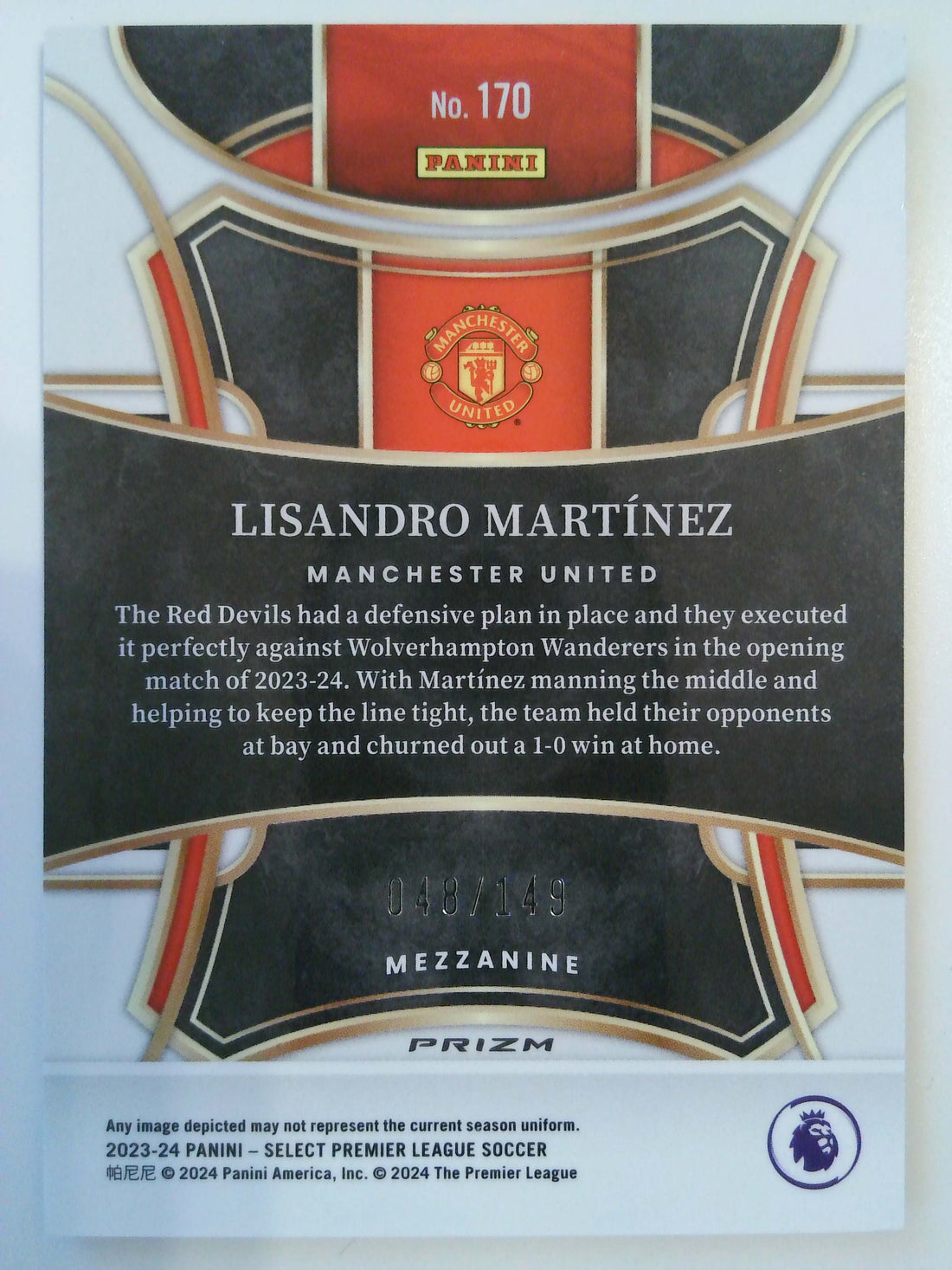 2023-24 Select Premier League Soccer Red Wave 048/149 Lisandro Martinez #170