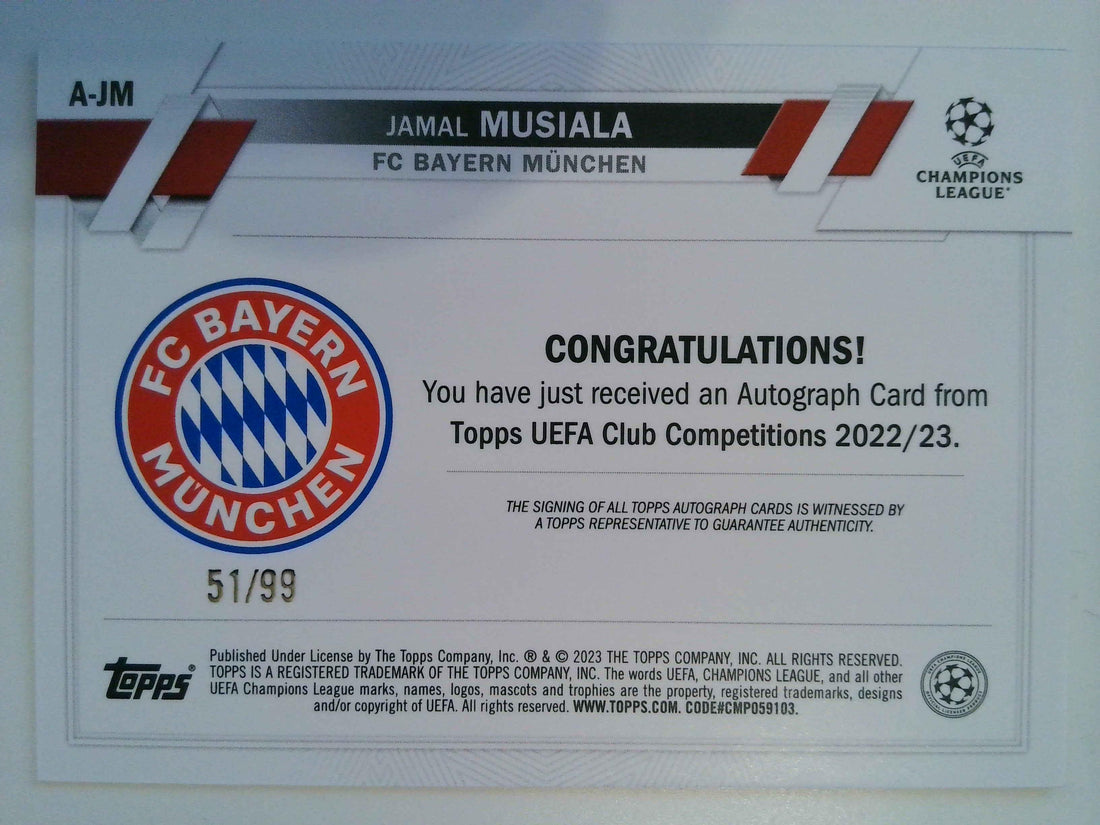 2022-23 Topps UCC Base Autographs Blue Icy 51/99 Jamal Musiala #A-JM