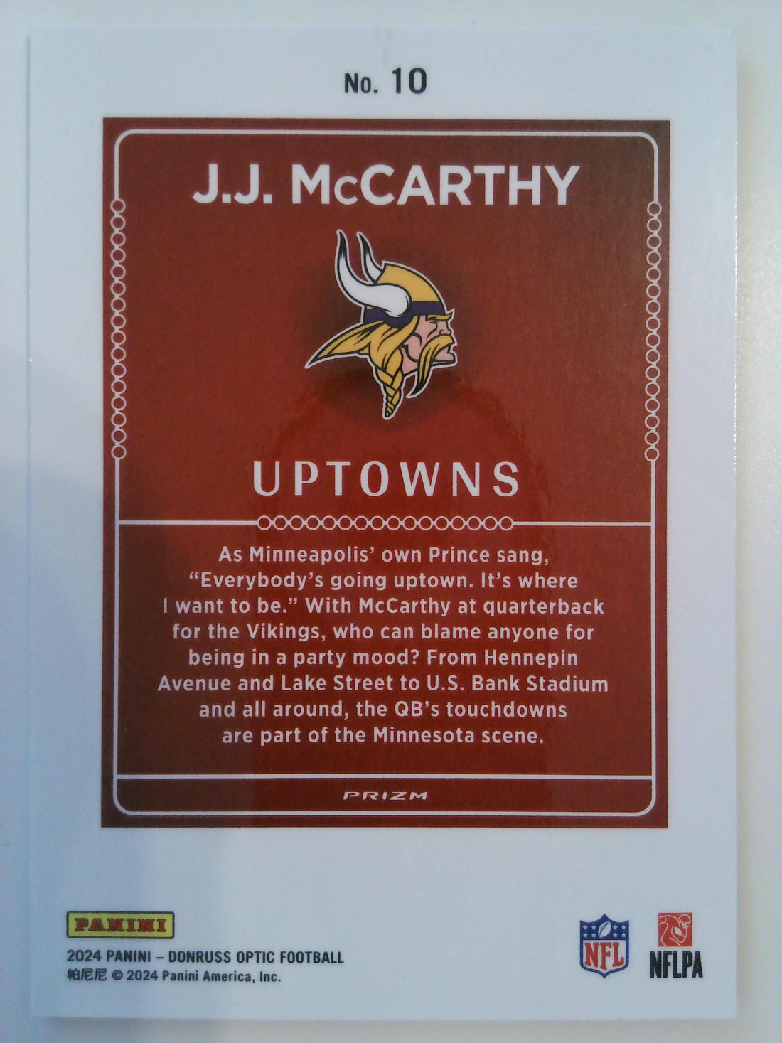 2024 Donruss Optic Football Uptowns J.J. McCarthy #10