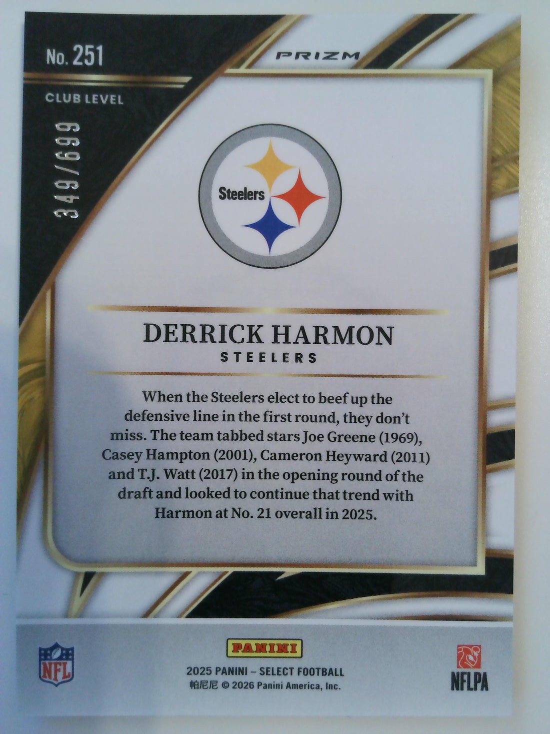 2025 Panini Select Football Neon Green Prizm Shock 349/699 Derrick Harmon #251