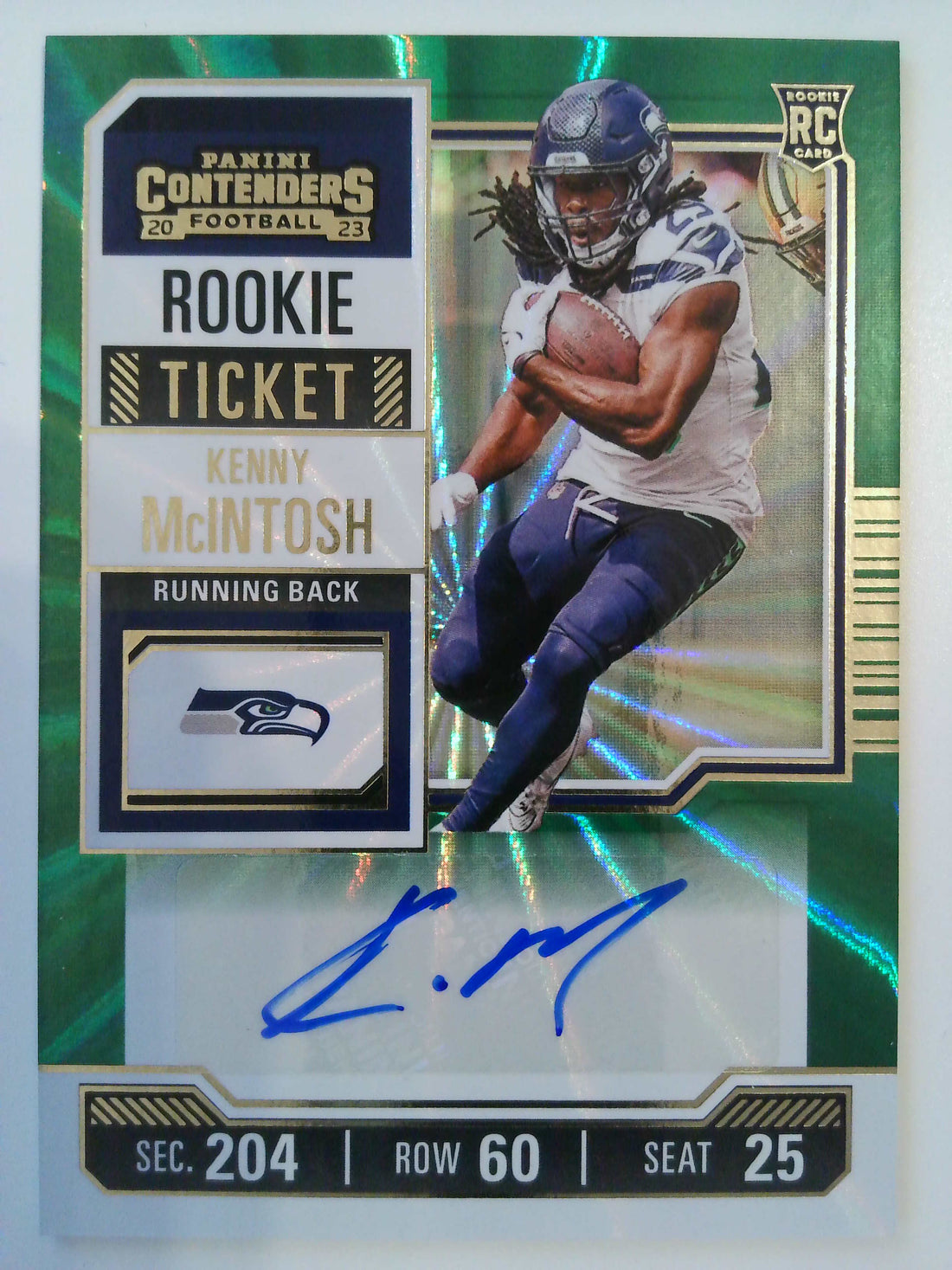 2023 Panini Contenders Rookie Ticket Green Lazer Kenny McIntosh #150 Rookie