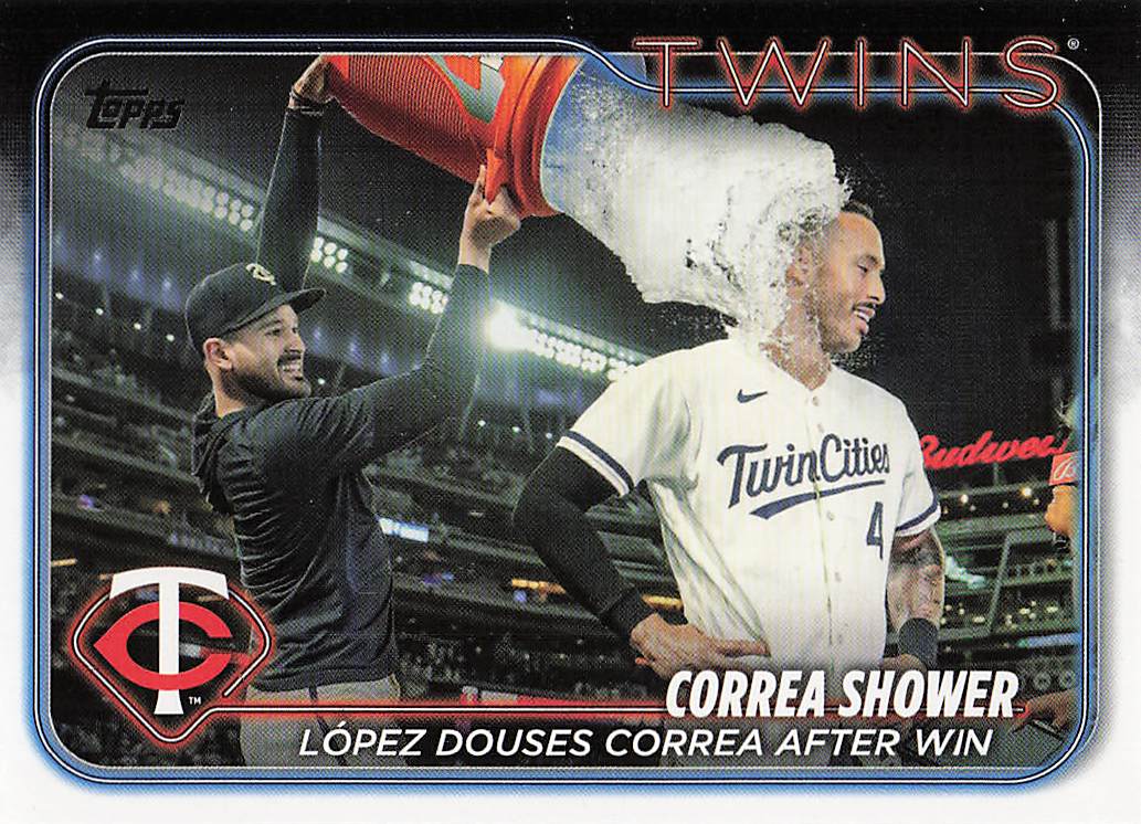 2024 Topps Baseball Correa Shower: López Douses Correa After Win #155