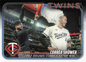 2024 Topps Baseball Correa Shower: López Douses Correa After Win #155