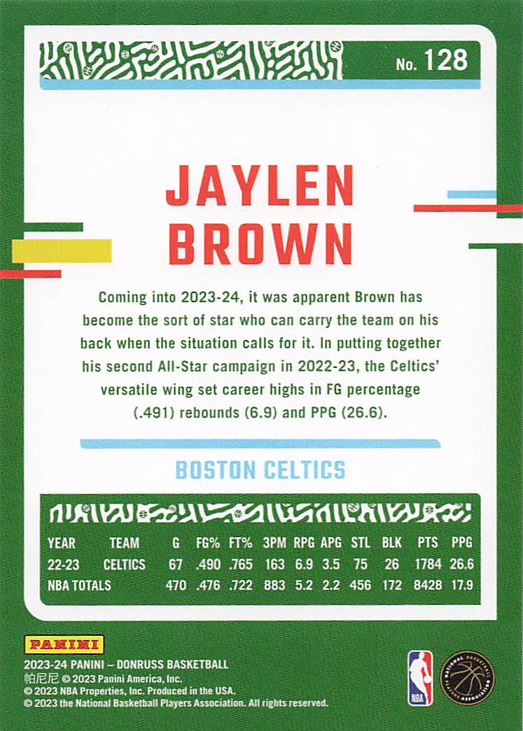 2023-24 Donruss Basketball Jaylen Brown #128