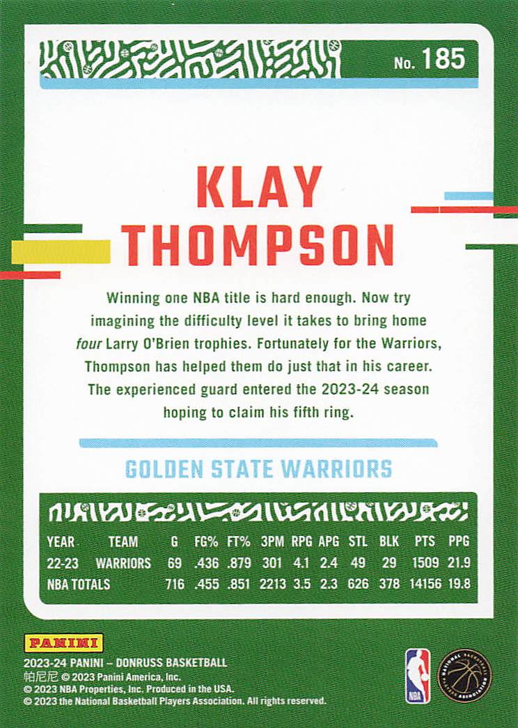 2023-24 Donruss Basketball Klay Thompson #185