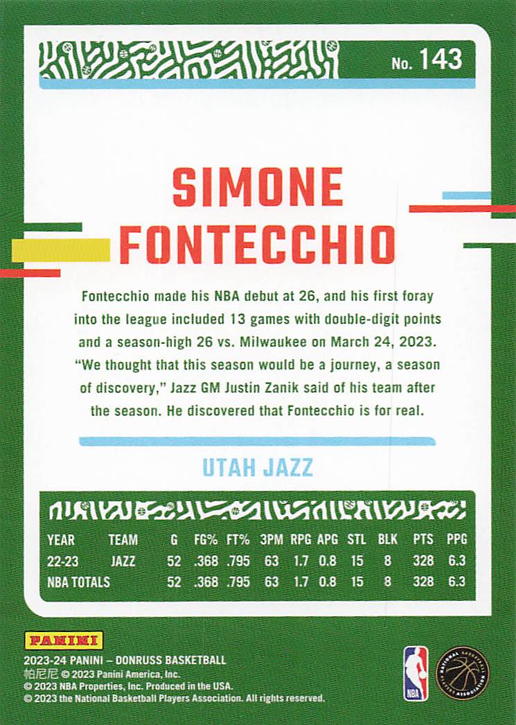 2023-24 Donruss Basketball Simone Fontecchio #143