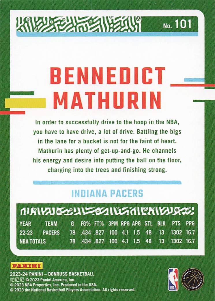 2023-24 Donruss Basketball Bennedict Mathurin #101
