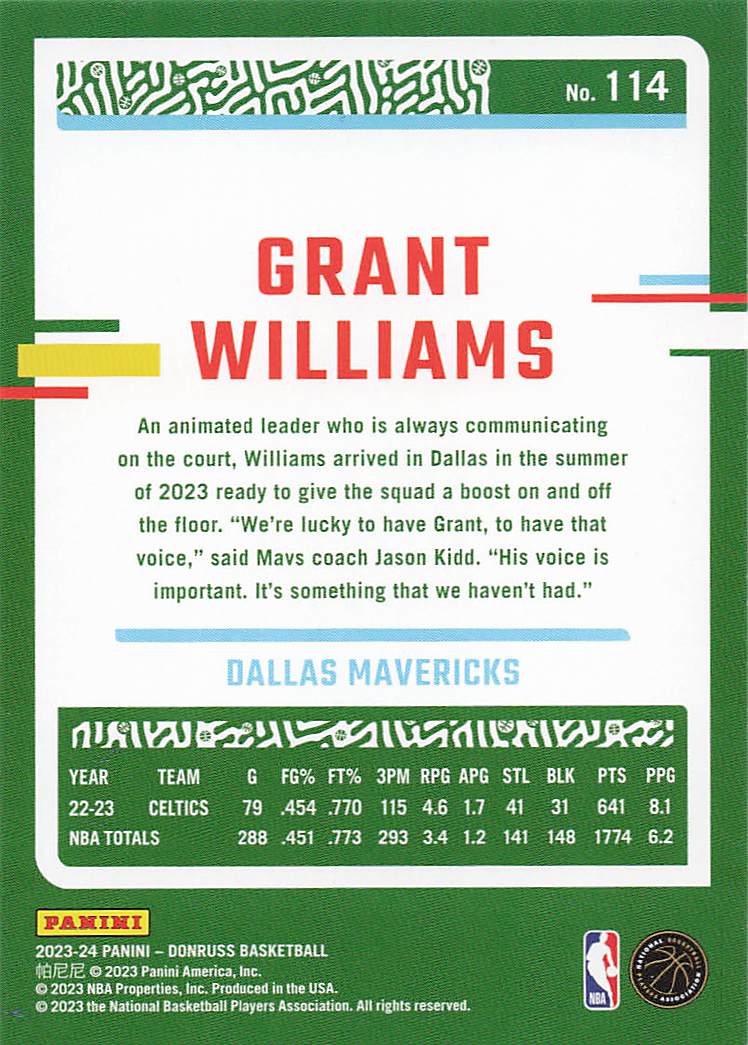2023-24 Donruss Basketball Grant Williams #114