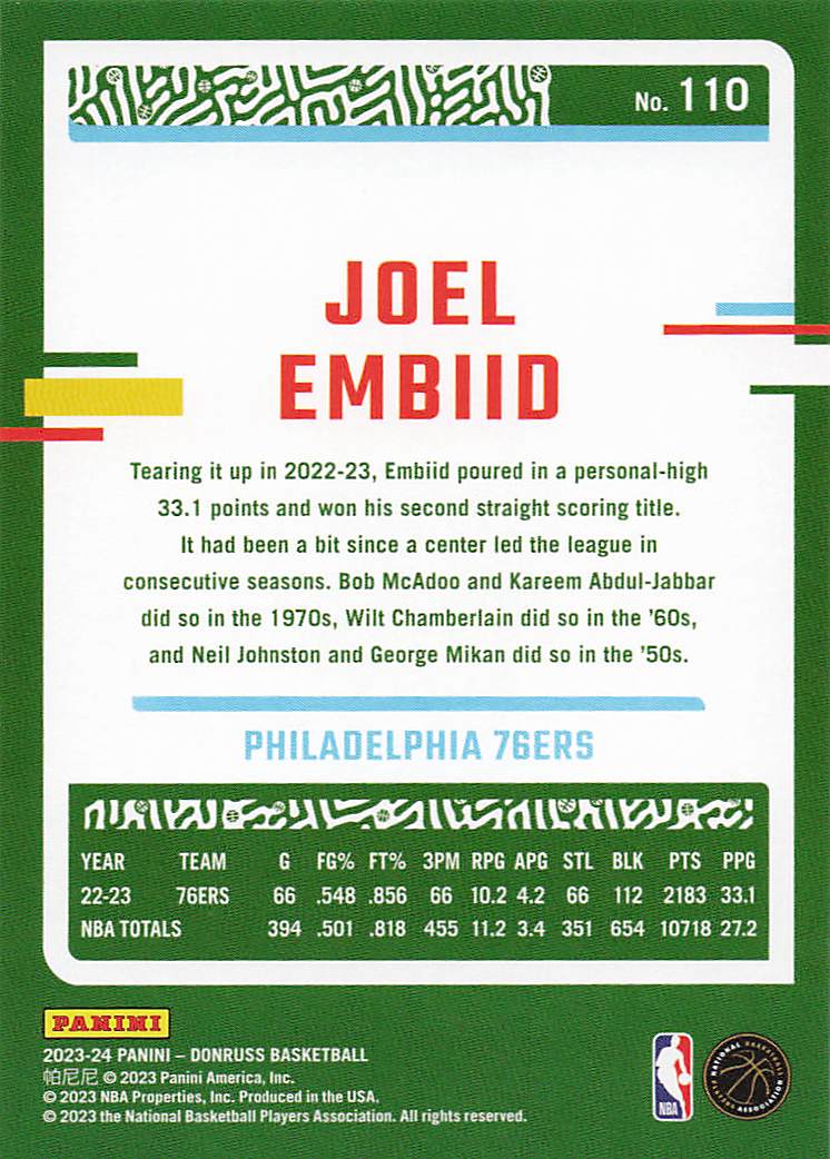 2023-24 Donruss Basketball Joel Embiid #110