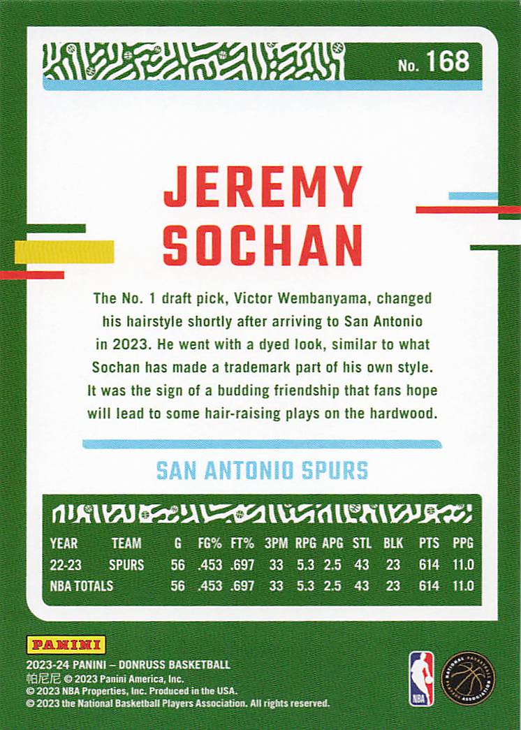 2023-24 Donruss Basketball Jeremy Sochan #168