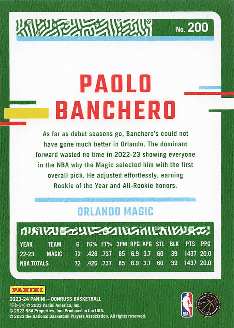 2023-24 Donruss Basketball Paolo Banchero #200
