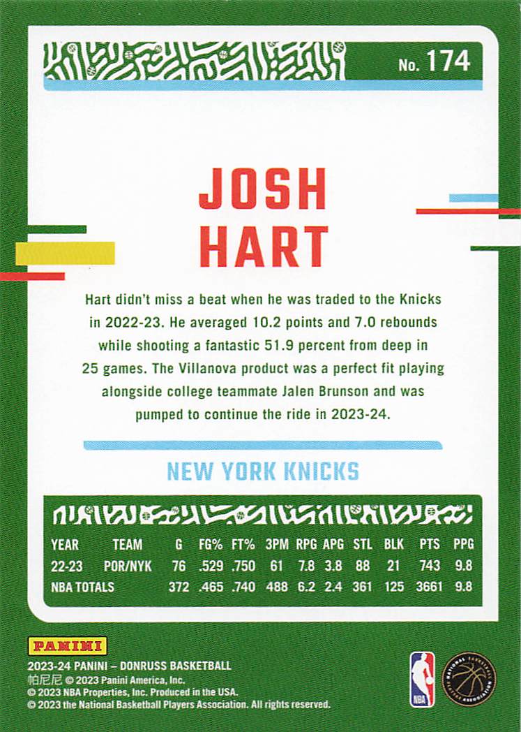 2023-24 Donruss Basketball Josh Hart #174