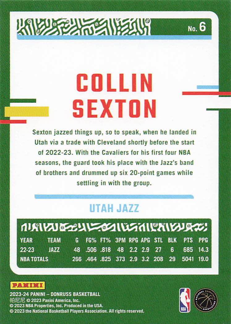 2023-24 Donruss Basketball Collin Sexton #6
