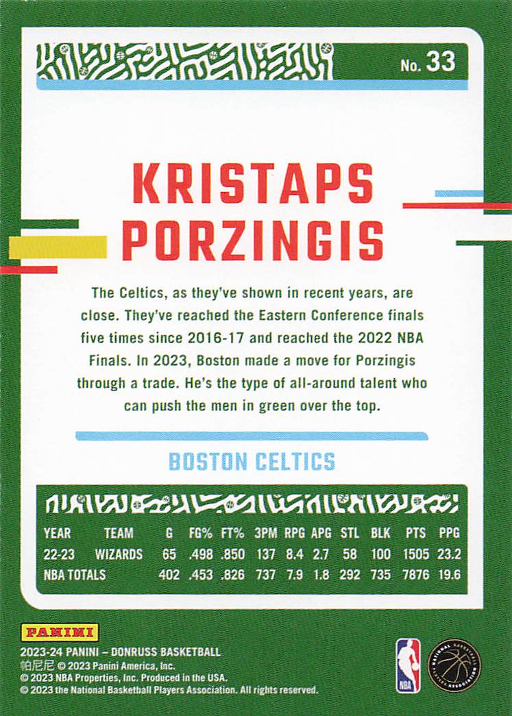 2023-24 Donruss Basketball Kristaps Porzingis #33