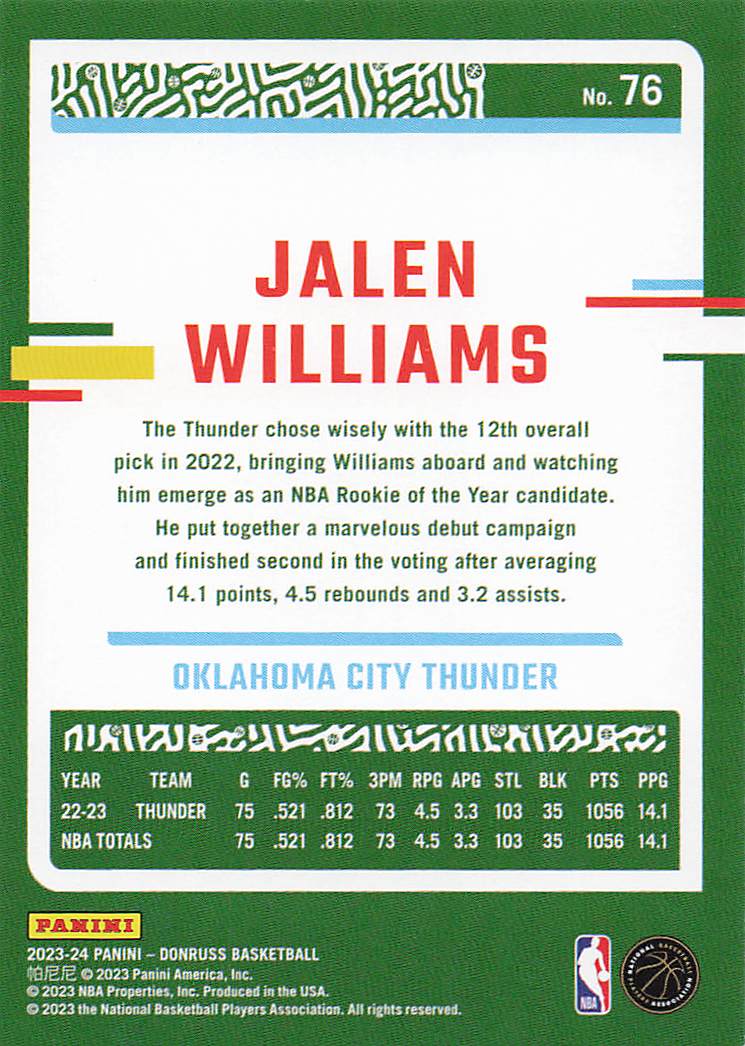 2023-24 Donruss Basketball Jalen Williams #76