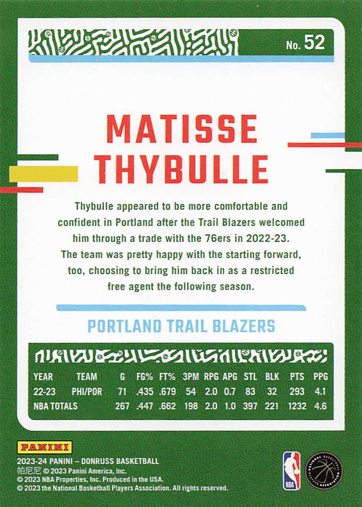 2023-24 Donruss Basketball Matisse Thybulle #52