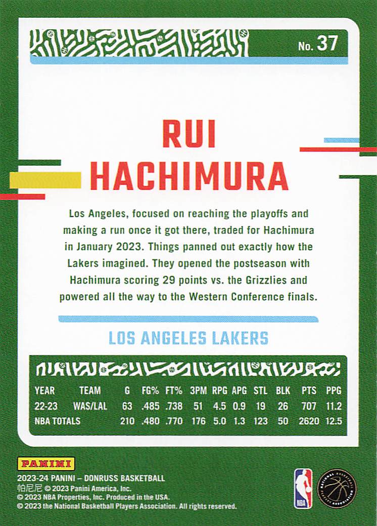 2023-24 Donruss Basketball Rui Hachimura #37