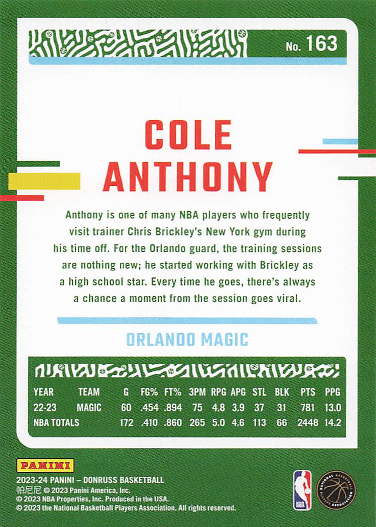 2023-24 Donruss Basketball Cole Anthony #163