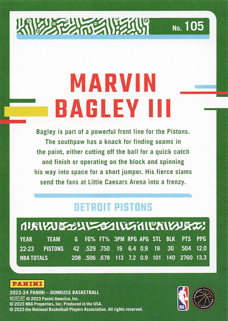 2023-24 Donruss Basketball Marvin Bagley III #105