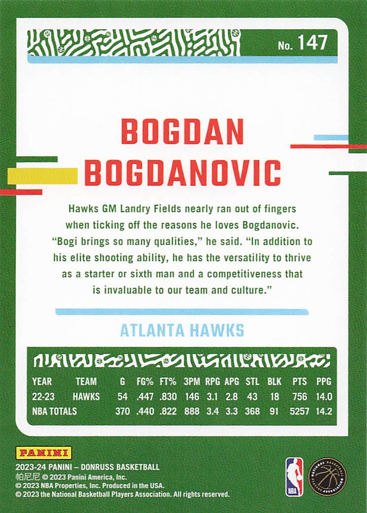 2023-24 Donruss Basketball Bogdan Bogdanovic #147