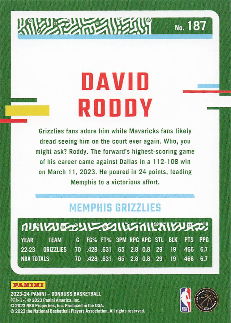 2023-24 Donruss Basketball David Roddy #187